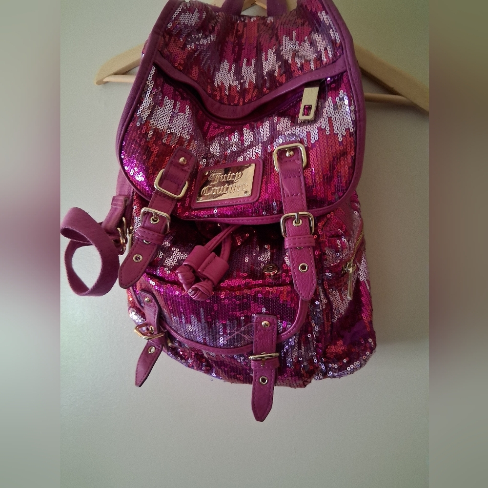Juicy Couture Magenta Sequin Drawstring Backpack